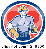 Poster, Art Print Of Retro Male Construction Worker Holding A Thumb Up In A Circle