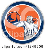 Poster, Art Print Of Retro Male Boxer Punching In A Blue And Orange Circle