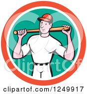 Clipart Of A Cartoon Male Baseball Player Posing With A Bat In A Circle Royalty Free Vector Illustration