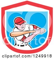 Clipart Of A Cartoon Male Baseball Player Batting In A Shield Royalty Free Vector Illustration