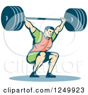 Poster, Art Print Of Retro Male Bodybuilder Squatting With A Barbell