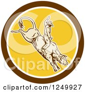 Clipart Of A Retro Rodeo Cowboy On A Bucking Bull In A Circle Royalty Free Vector Illustration