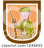 Poster, Art Print Of Cartoon Male Hunter With A Rifle In A Shield