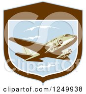Poster, Art Print Of Retro Dc10 Propeller Airplane In A Shield