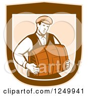 Poster, Art Print Of Retro Male Bartender Carrying A Keg In A Shield