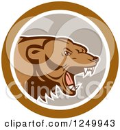 Poster, Art Print Of Roaring Angry Grizzly Bear In A Gray And Brown Circle