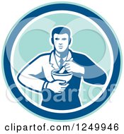 Clipart Of A Retro Male Pharmacist With A Mortar And Pestle In A Circle Royalty Free Vector Illustration