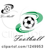 Clipart Of Soccer Balls And Swooshes With Text Royalty Free Vector Illustration