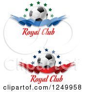 Clipart Of 3d Soccer Balls With Stars And Ribbon Banners Royalty Free Vector Illustration