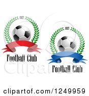 Clipart Of 3d Soccer Balls 1927 Laurel Wreaths And Ribbon Banners With Text Royalty Free Vector Illustration