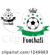 Poster, Art Print Of Soccer Balls With Stars Crowns And Ribbon Banners