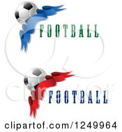 Clipart Of 3d Soccer Balls And Corner Ribbon Banners With Text Royalty Free Vector Illustration