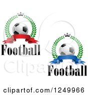 Clipart Of 3d Soccer Balls Crowns Laurel Wreaths And Ribbon Banners Royalty Free Vector Illustration