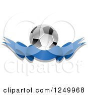 Clipart Of A 3d Soccer Ball And Blue Ribbon Banner 2 Royalty Free Vector Illustration