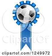 Poster, Art Print Of 3d Soccer Ball And Blue Ribbon