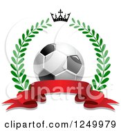 Poster, Art Print Of 3d Soccer Ball Crown Laurel Wreath And Red Ribbon Banner