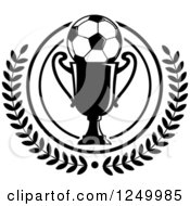 Poster, Art Print Of Black And White Soccer Ball On A Trophy Cup In A Laurel Wreath