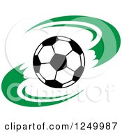 Poster, Art Print Of Black And White Soccer Ball And Green Swooshes
