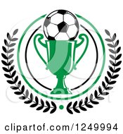Poster, Art Print Of Soccer Ball On A Green Trophy Cup In A Laurel Wreath