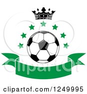 Clipart Of A Soccer Ball With Stars A Crown And A Green Ribbon Banner Royalty Free Vector Illustration