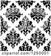 Clipart Of A Seamless Background Pattern Of Damask In Black And White Royalty Free Vector Illustration