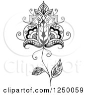 Clipart Of A Black And White Henna Flower 23 Royalty Free Vector Illustration