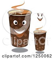 Clipart Of Take Out Coffee Cup Characters Royalty Free Vector Illustration