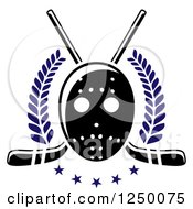 Poster, Art Print Of Black And White Hockey Mask With Sticks And Blue Stars And Laurels