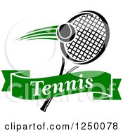 Clipart Of A Tennis Ball And Racket With A Ribbon Banner Royalty Free Vector Illustration