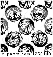 Poster, Art Print Of Seamless Background Pattern Of Lions In Black And White