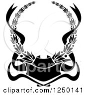 Clipart Of A Black And White Laurel Wreath And Ribbons Royalty Free Vector Illustration