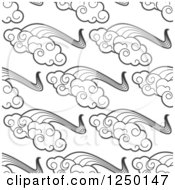 Clipart Of A Seamless Background Pattern Of Black And White Clouds And Rainbows Royalty Free Vector Illustration