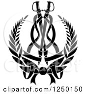 Clipart Of A Black And White Laurel Wreath With Swords Royalty Free Vector Illustration
