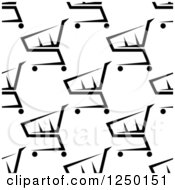 Clipart Of A Seamless Background Pattern Of Black And White Shopping Carts Royalty Free Vector Illustration