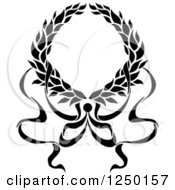 Clipart Of A Black And White Laurel Wreath And Ribbons Royalty Free Vector Illustration