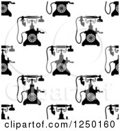 Clipart Of A Seamless Background Pattern Of Black And White Retro Telephones Royalty Free Vector Illustration