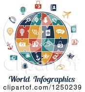 Poster, Art Print Of Globe With Puzzle Piece Icons And World Infographics Text