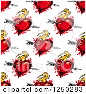 Poster, Art Print Of Seamless Background Pattern Of Arrows Through Flaming Hearts
