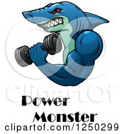 Poster, Art Print Of Shark Working Out And Power Monster Text