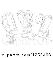Poster, Art Print Of Black And White Happy Children Using Giant Crayons