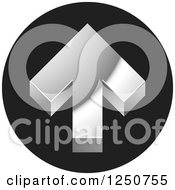 Clipart Of A 3d Silver Arrow Pointing Up On A Black Icon Royalty Free Vector Illustration