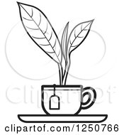 Clipart Of A Black And White Plant Growing From A Tea Cup Royalty Free Vector Illustration