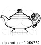 Clipart Of A Black And White Tea Pot Royalty Free Vector Illustration