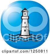 Poster, Art Print Of Silver Lighthouse On Blue