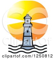 Clipart Of A Silver Lighthouse At Sunset Royalty Free Vector Illustration by Lal Perera