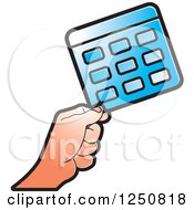 Poster, Art Print Of Hand Holding A Blue Calculator