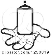 Clipart Of A Black And White Hand Holding Out A Can Of Spray Paint Royalty Free Vector Illustration