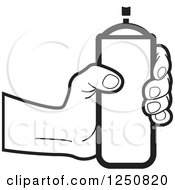 Clipart Of A Black And White Hand Holding A Can Of Spray Paint Royalty Free Vector Illustration