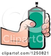 Clipart Of A Hand Holding A Can Of Green Spray Paint Royalty Free Vector Illustration