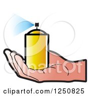 Clipart Of A Hand Holding Out A Can Of Yellow Spray Paint Royalty Free Vector Illustration